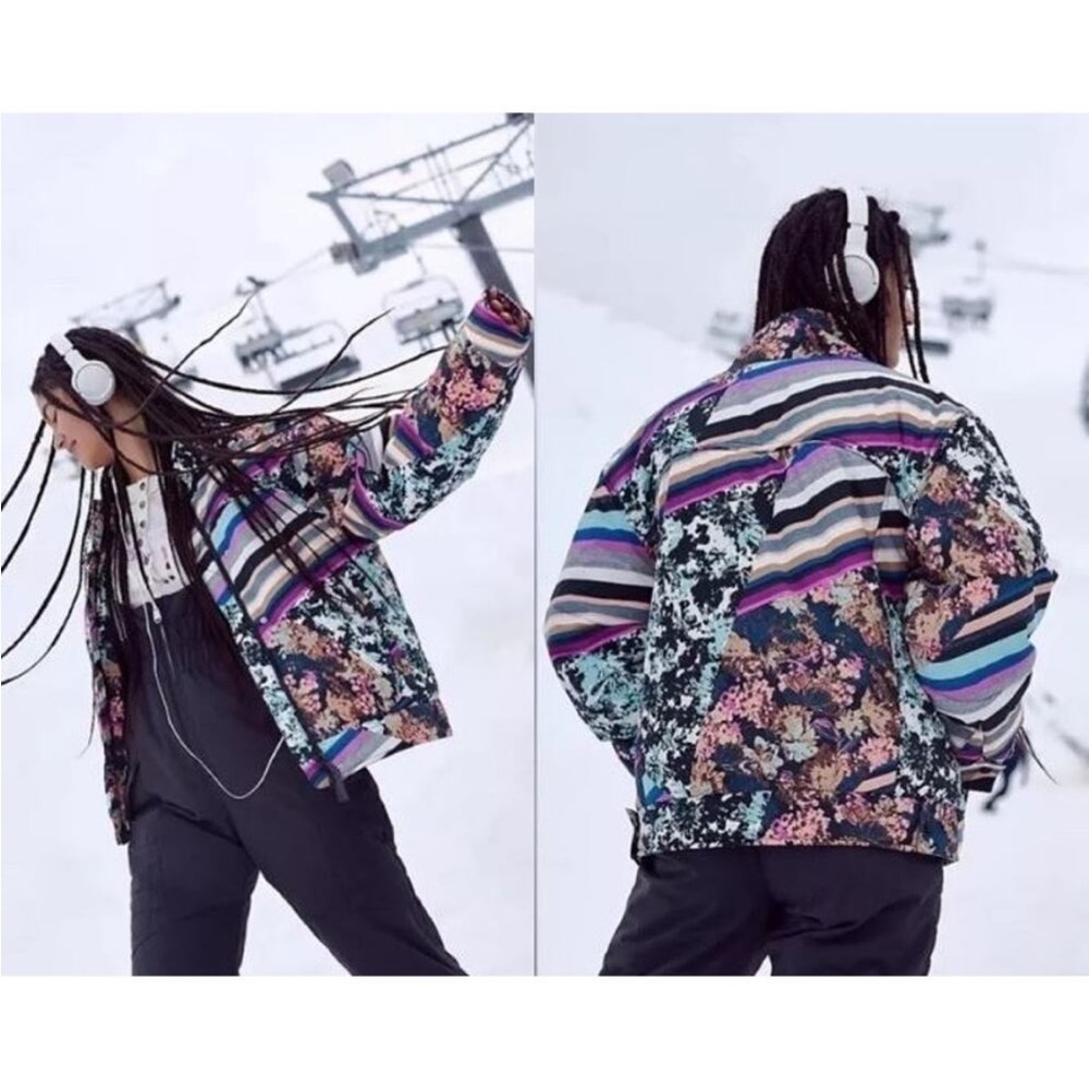 Free People Movement Bunny Slope Puffer Jacket Black Diamond Print Sz Small NWT